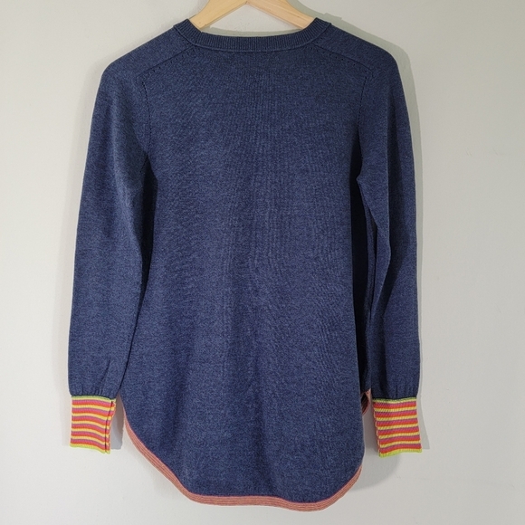 ZAKET & PLOVER Women Knit Top XS Cloud Gray Cashmere Contrasting Cuff Embroidery - Picture 4 of 12